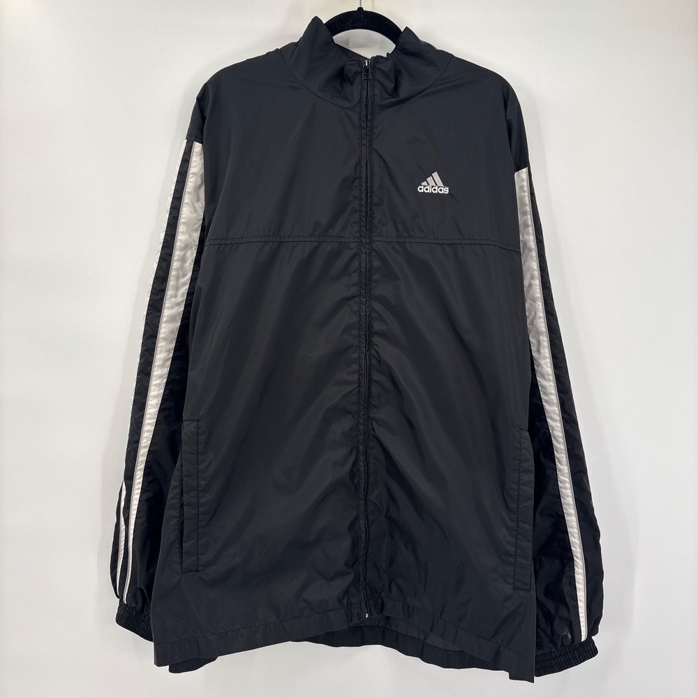 Adidas Windbreaker Mens XL Black Striped Vintage 90s Chest Logo